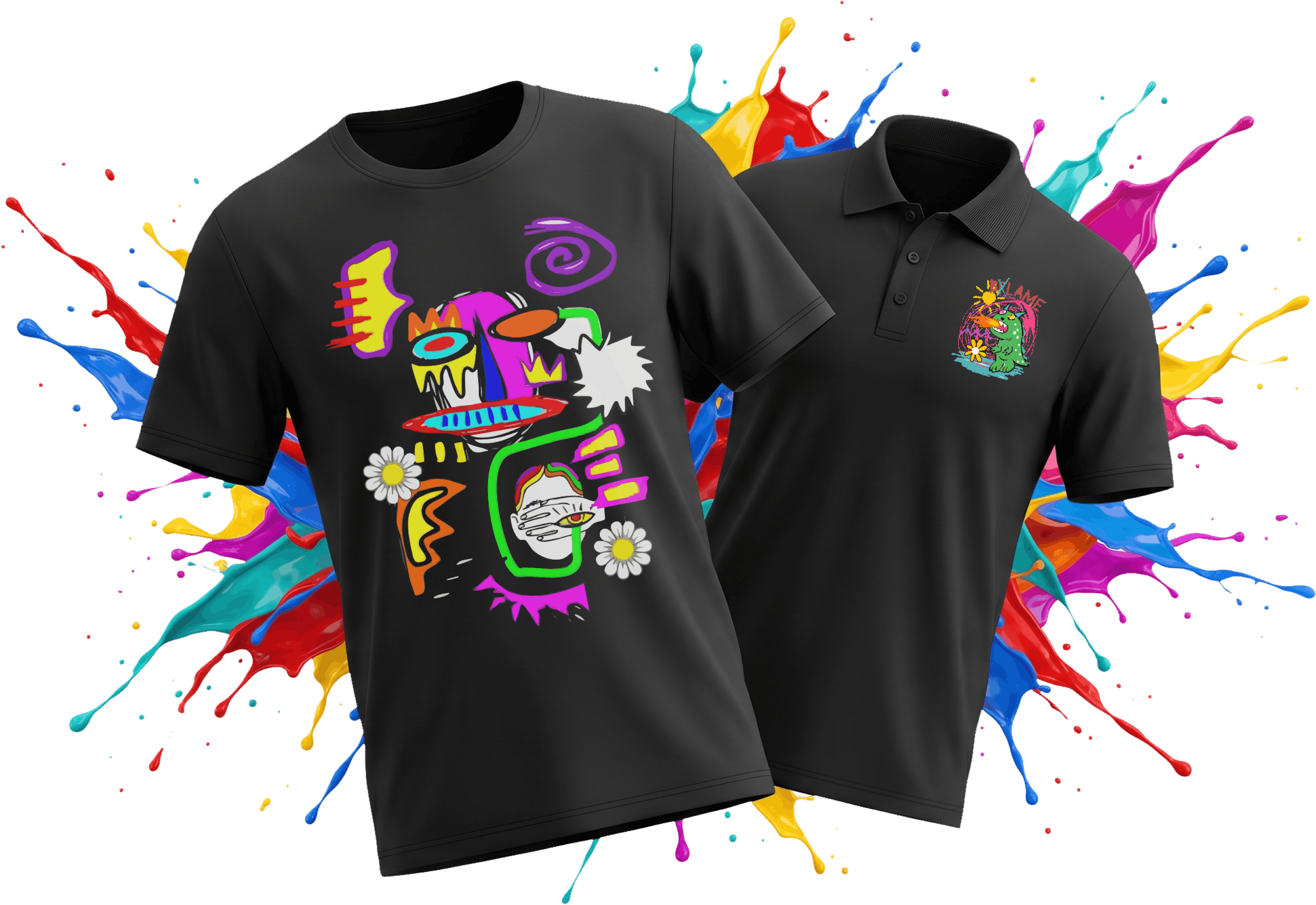 Hasil Cetak Sablon DTF Premium Anti Retak di Kaos Hitam